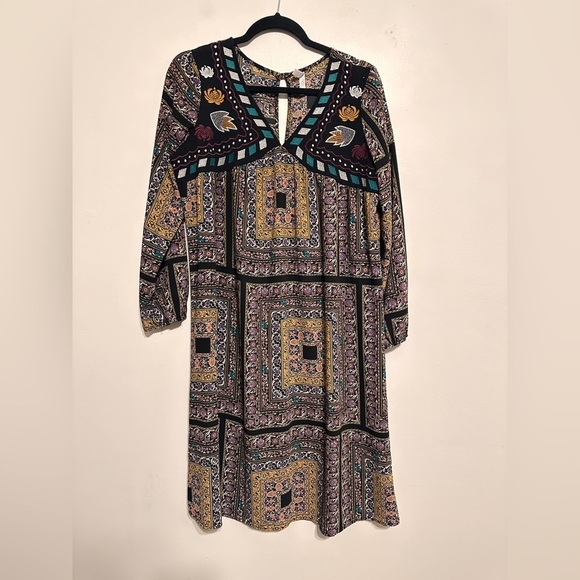 Xhilaration Boho Embroidered Dark Floral Long Sleeve Shift Dress Size XL - Picture 1 of 5